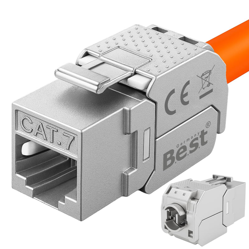 1x CAT 7 Keystone Network Module RJ45 - High Speed Keystone Female Tool-Free Assembly, 10Gbps, STP Shielded, Gold Plated Contacts, Compatible with AWG 22-26 & Patch Panel/Network Sockets 1 Stück