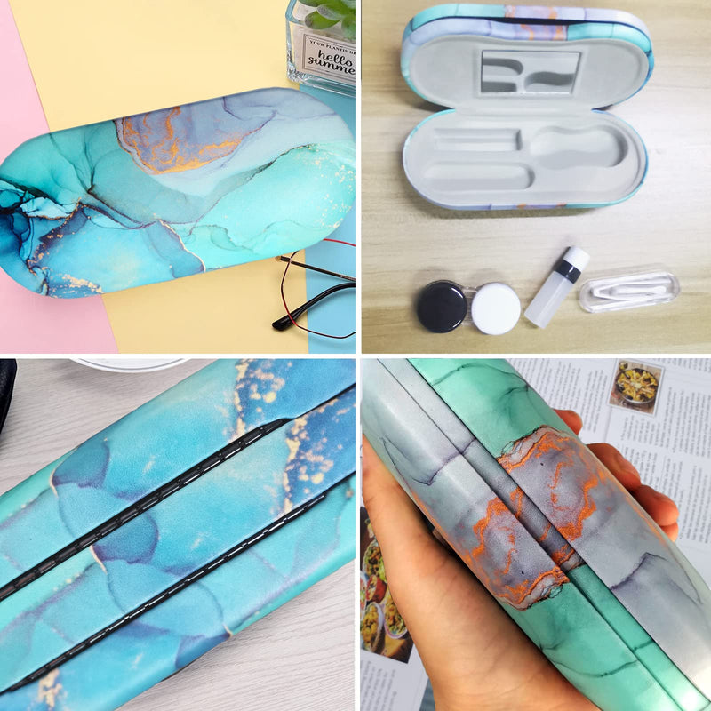 Contact Lens Case, Contact Case Kit, 2 in 1 Double Sided Portable Contact Lense Case and Eyeglasses Case, with Marbling, Multifunction, Durable, Compact, Portable Storage Kit Marble-Green