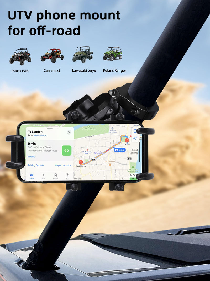 ZIDIYORUO Anti-Shake UTV Phone Mount Holder with Vibration Dampener | Heavy Duty Aluminum SXS Cell Phone Holder Fit for 1.75"-2" Roll Cage, Adjustable & Full Protection, Holds 4.7"-7.1" Phones