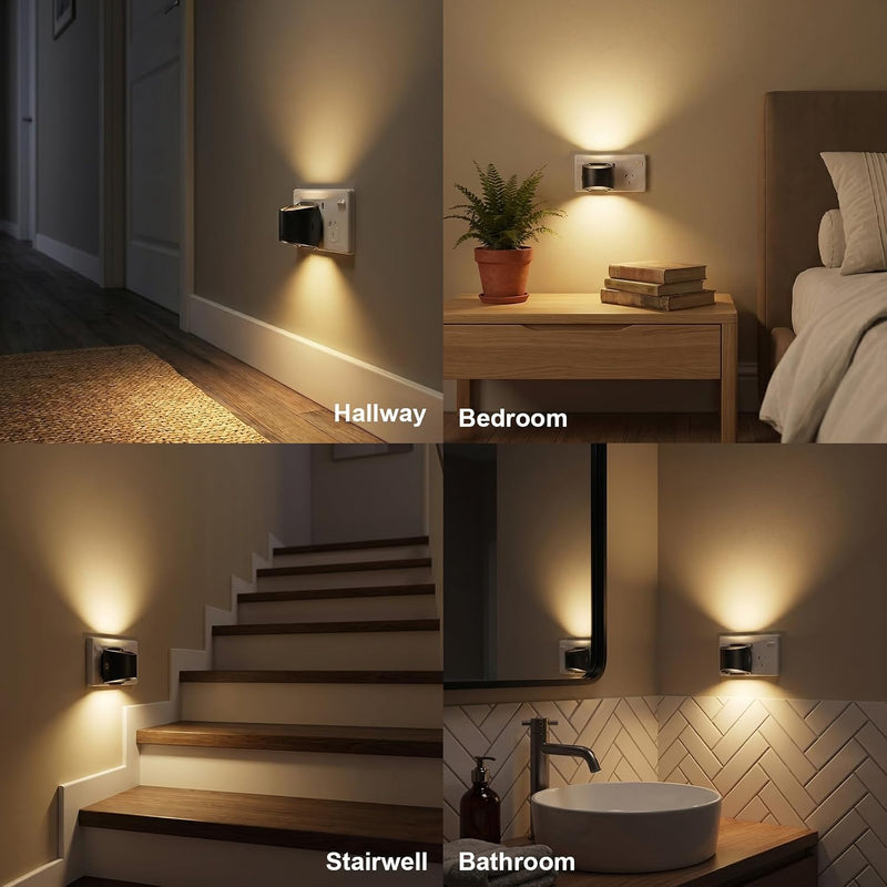 DORESshop LED Night Light[4 Pack], Night Lights Plug into Wall, 3 Mode Plug in Night Light with Motion Sensor, Dusk to Dawn Sensor, Nightlights for Adults, Bedroom, Bathroom, Hallway, Amber Black 4