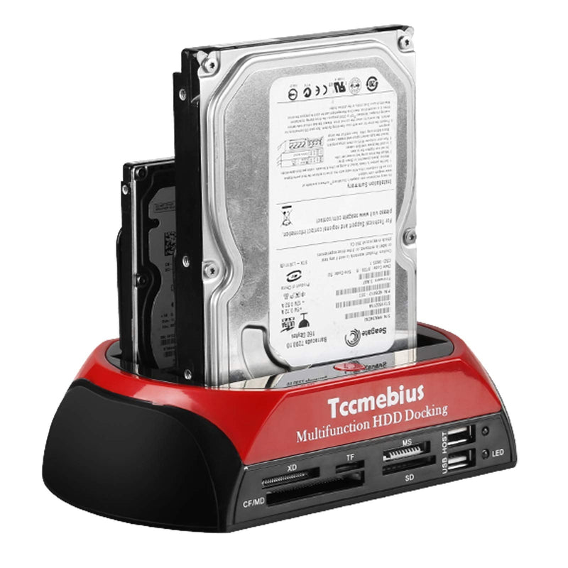 Hard Drive Docking Station, Tccmebius TCC-S862-US USB 2.0 to 2.5 3.5 Inch SATA IDE Dual Slots External Enclosure with All in 1 Card Reader and USB 2.0 Hub for 2.5" 3.5" IDE SATA I/II/III HDD SSD