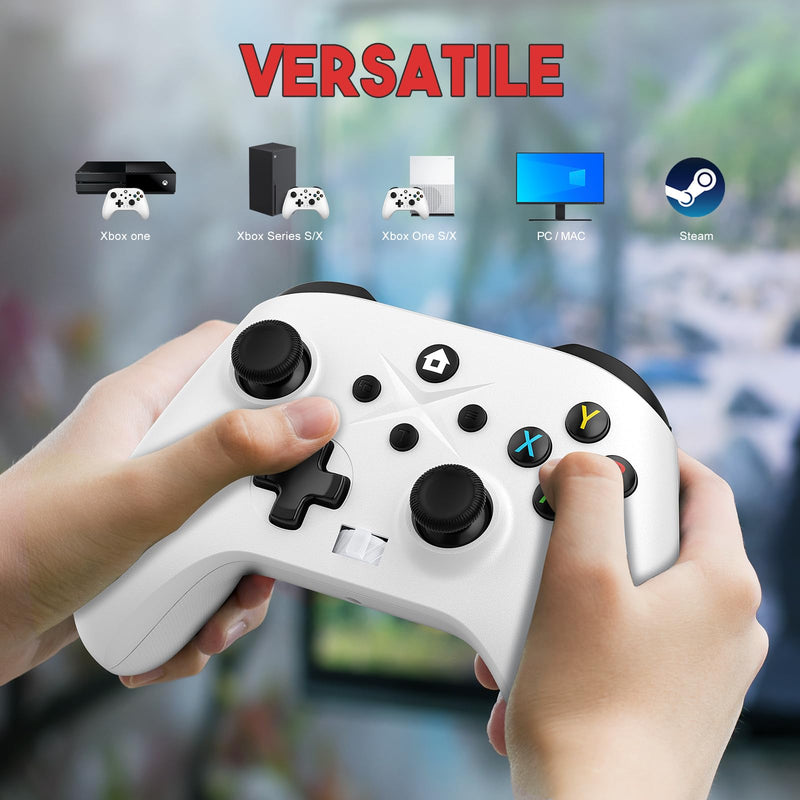 Dinosoo 2.4G Wireless Game Controller 2-Pack for Xbox One/Series X|S/PC | Hall Trigger, Dual Vibration & 3.5mm Audio white+red