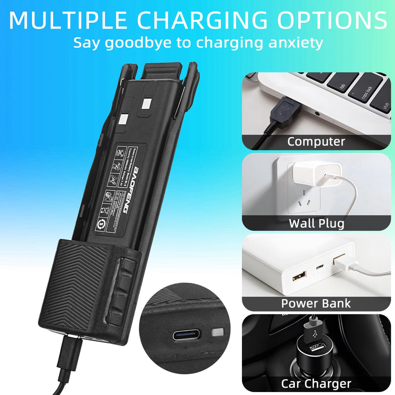 [AUSTRALIA] - BAOFENG UV-82 Battery,Upgrade 3800mAh High Capacity Extended BL-8 Battery with Type-C Charger for BAOFENG UV-82 UV-82L UV-82C UV-89 GMRS Series Two-Way Radio (2Pack) 2Pack 