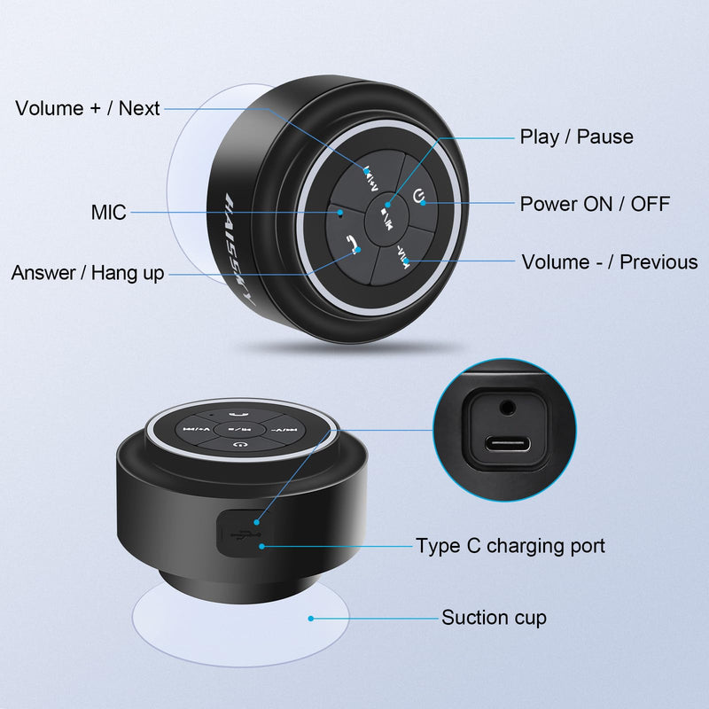 [AUSTRALIA] - Mini Bluetooth Shower Speaker with Suction Cup, Wireless Shower Speaker Bluetooth Waterproof, IP67 Floating Waterproof Bathroom Speaker, Ideal Gifts for Men Women Kids 
