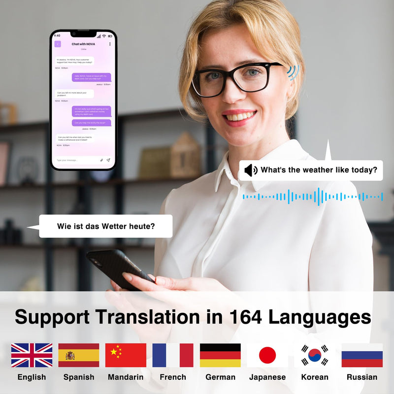 DUCO AI Translation Smart Glasses Bluetooth for Men Women with 160 Languages Headphone Glasses for Meeting MS003