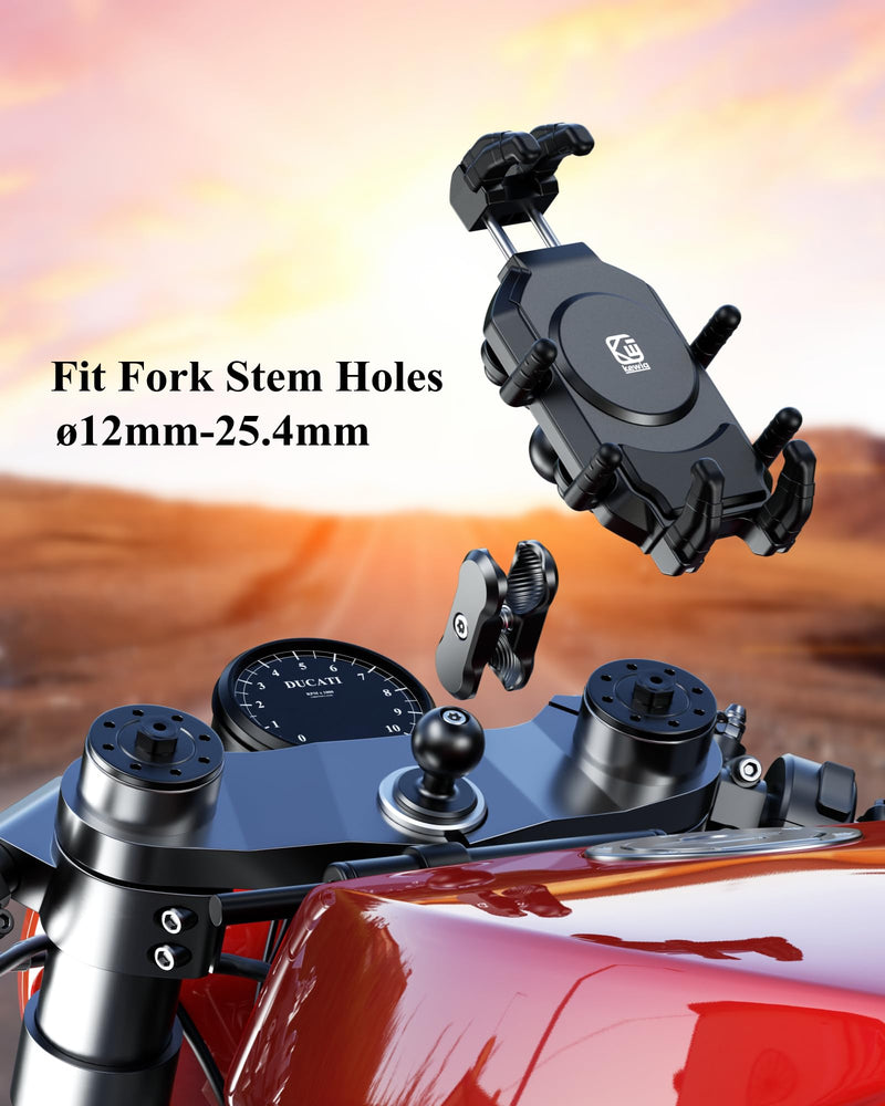 BRCOVAN Anti-Theft Motorcycle Fork Stem Phone Mount with Vibration Dampener | with High-Speed Secure Lock, Heavy Duty Phone Holder, Adjustable Size, Big Phone Friendly, Fit for 5.4 - 7.2'' Cellphone