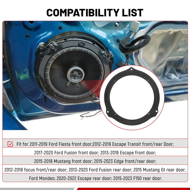 RED WOLF 6.5 Inch Front Rear Door Speaker Adapter Compatible with Ford 2013-2020 Mustang Fusion Fiesta Focus Install 6-1/2" Aftermarket Audio Speaker Spacer Ring Bracket 2 PCS PJFD03-1906