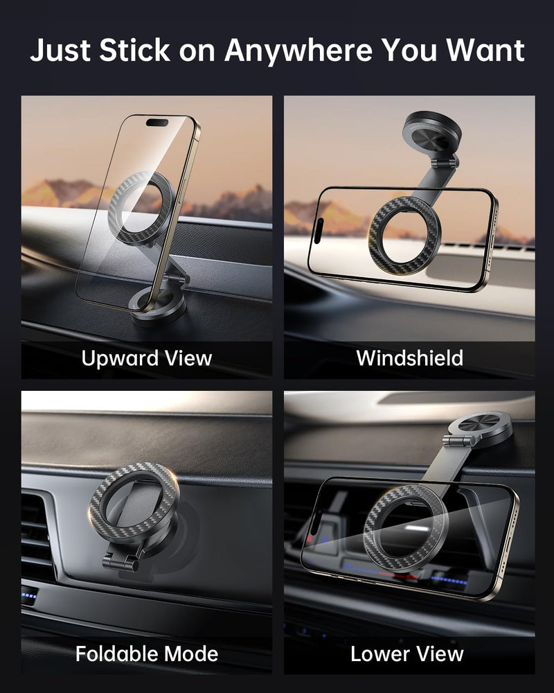 SYNCWIRE for MagSafe Car Mount 【360° Rotation】 Magnetic Phone Holder for Car, Adjustable Metal Arm, Car Magnet Phone Mount for Dashboard, Car Accessories Fit iPhone 17 16 15 14 13 Pro Max &All Phones Carbon Fiber