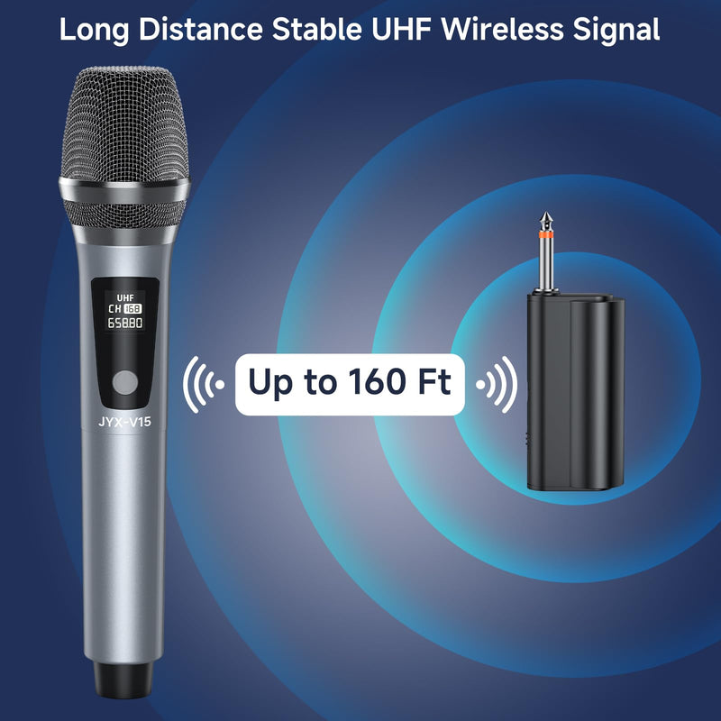 JYX Wireless Microphone, Professional UHF Metal Handheld Dynamic Mic System with Rechargeable Receiver 1/4''(6.35mm) Plug, for Amplifier, PA System, Karaoke Singing, Wedding, Party, Speech, Church