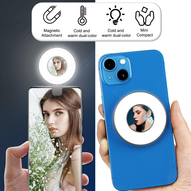 Mini Magnetic Selfie Light for iPhone - Rechargeable Cell Phone Selfie Light with 3 Light Modes/3 Brightness Levels Portable Phone Light for Video Recording/Selfies/TikTok/Live Streaming A model