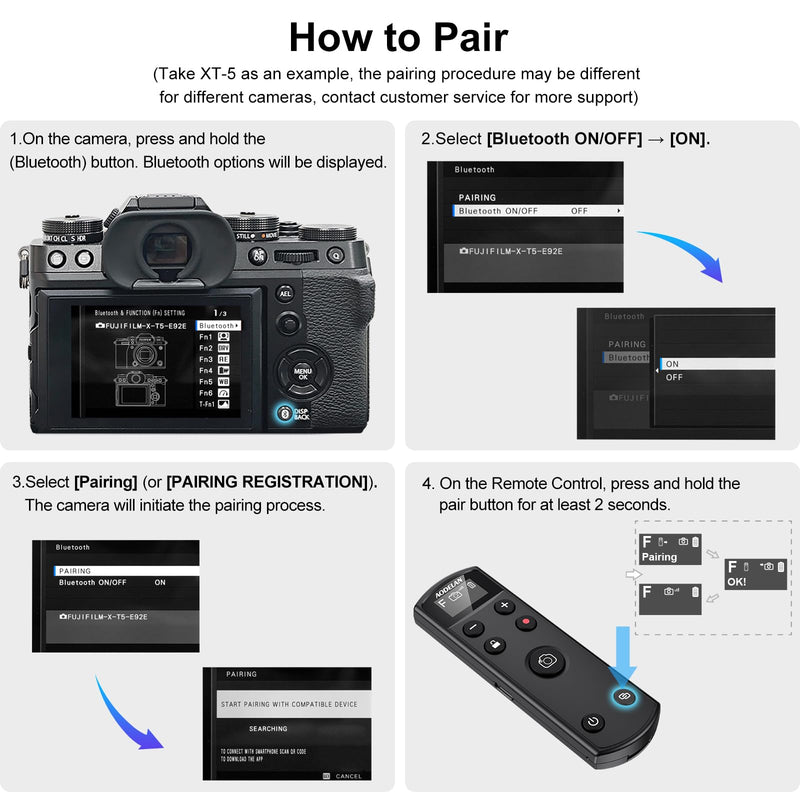 for Fujifilm Camera Rechargeable Shutter Release, AODELAN Wireless Remote Control Compatible with Fuji X-T30 II,X-S10,X-H2,X-H2S,X-T3,X-T4,X-T5,X-S20,X-T30,X-T50,X-M5,X100VI,X-E5,X Half Upgrade Black for Fujifilm