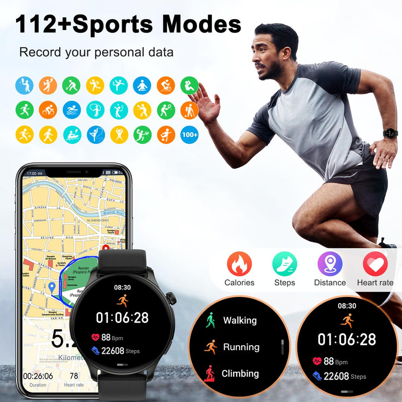 Smart Watch for Men Women Fitness: Waterproof Make/Answer Call Smart Watches for Men Digital Mens watches Run Smartwatch Android Phones iPhone Samsung Compatible Heart Rate Monitor Step Tracker Black