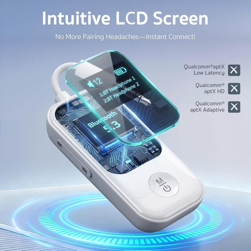 [AUSTRALIA] - [2026 Upgraded] Bluetooth Transmitter 5.3 Receiver with OLED Display | Dual Connection & Low Latency | Wireless Aux Bluetooth Adapter for TV, Airplane, Headphone, Airpods, Speaker, Car (Silver) Silver 