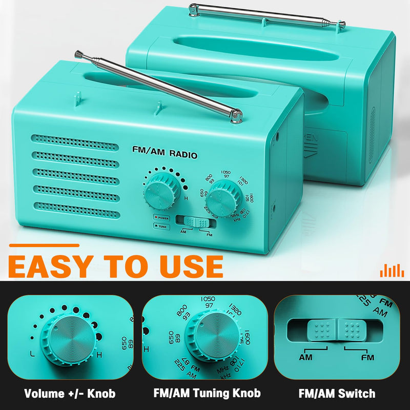 [AUSTRALIA] - AM FM Radio Portable,Goodes Transistor Radio Plug in Wall Battery Powered with Best Reception, Loud Speaker, Excellent Sound, Small Radios for Home Outdoor Office Desk Use/Decor, Gift for Elders Cyan 