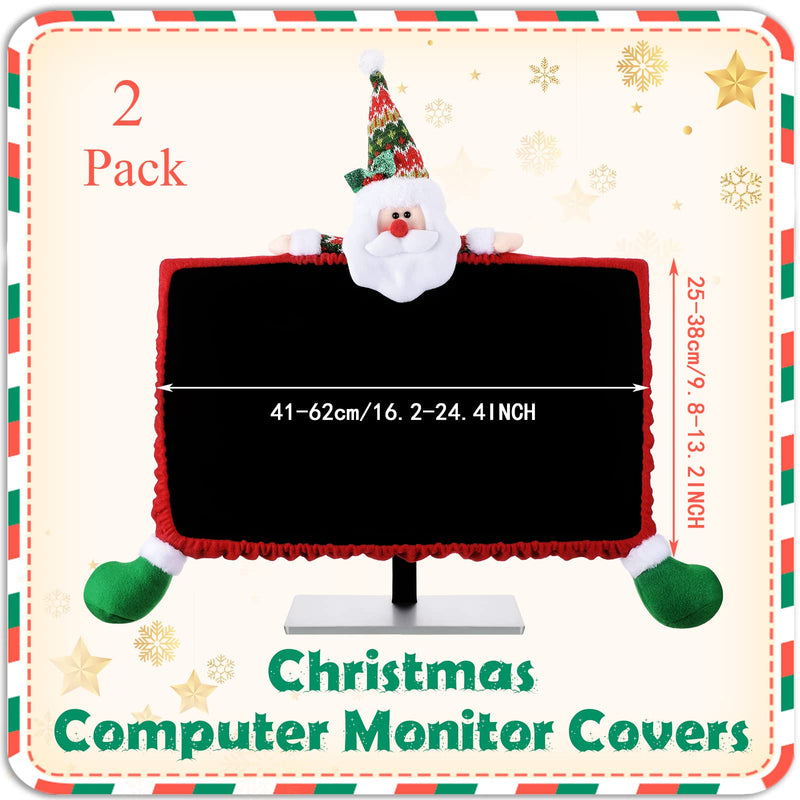 Funtery 2 Pcs Christmas Computer Monitor Cover, Christmas Office Decoration | Fits Computer Laptop Screens, Office Snowman Santa Home Festive Decor, Elastic Stretch Design