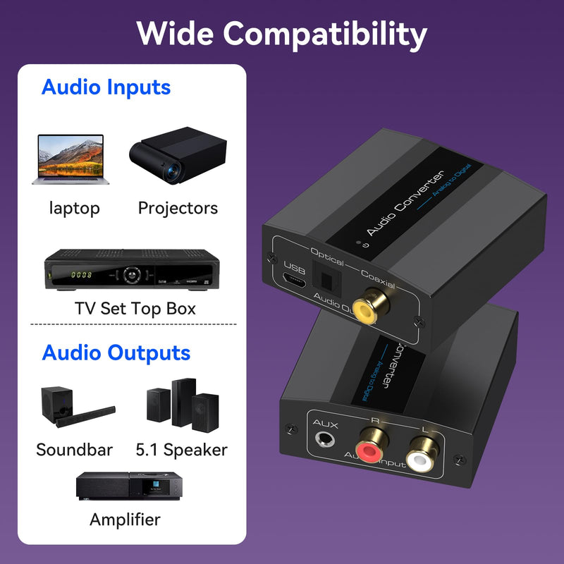 [AUSTRALIA] - Analog to Digital Audio Converter RCA to Optical Converter RCA/3.5MM to Toslink and Coaxial Adapter for PS5 PS4 DVD Soundbar 