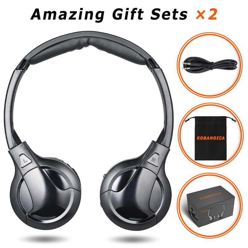 KOBANOICA Infrared Headphones for Car DVD, Universal 2 Channel Wireless On-Ear Car Headphones (2 Pack)