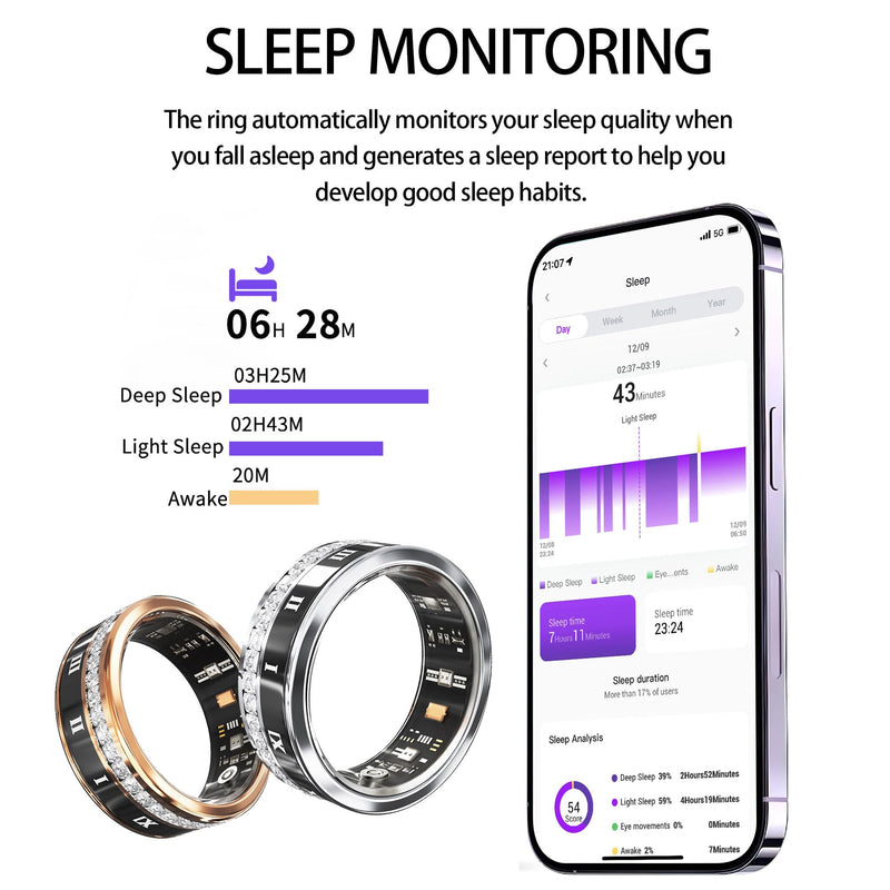 Smart Ring for Women Fitness Diamond Activity Tracker Heart Rate Monitor Sleep Pedometer Calorie Counter Ladies Smart Rings for Women Silver Gold 9
