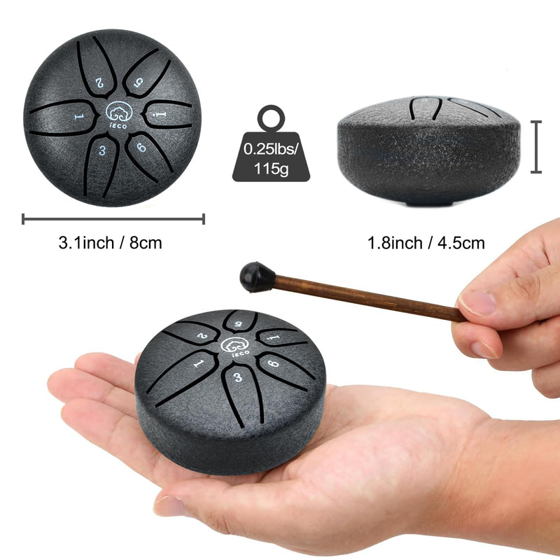 [AUSTRALIA] - Buddha Stones Mini Steel Tongue Drum 3 Inch 6 Notes Steel Drum Instrument, Ethereal Drum for Kids Adults, Handpan Drum for Meditation Sound Healing Black 