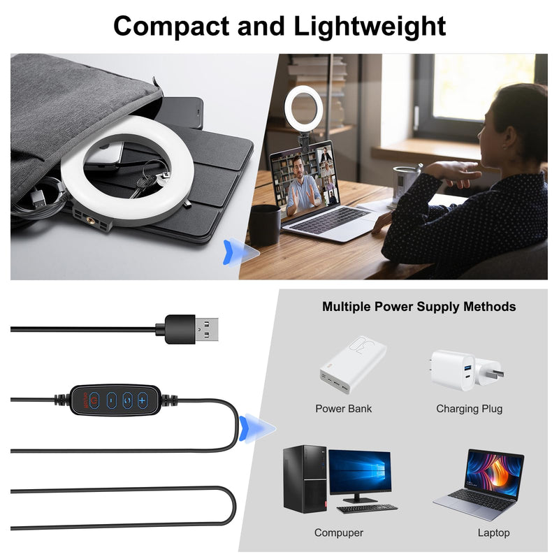 Video Conference Lighting Kit, 3200k-6500K Dimmable Led Ring Light Clip on Laptop Monitor for Webcam Lighting/Zoom Calls/Remote Working/Self Broadcasting and Live Streaming/YouTube Video/TikTok 6.2 inch