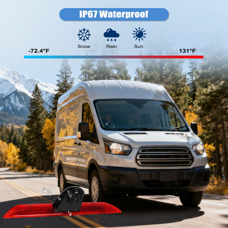 Brake Light Backup Camera for Ford Transit 2014-2018, 140° Wide Angle Wired Rear View Camera with IP67 Waterproof, Night Vision, 720P HD, PAL Signal, Parking Assist for Van Truck
