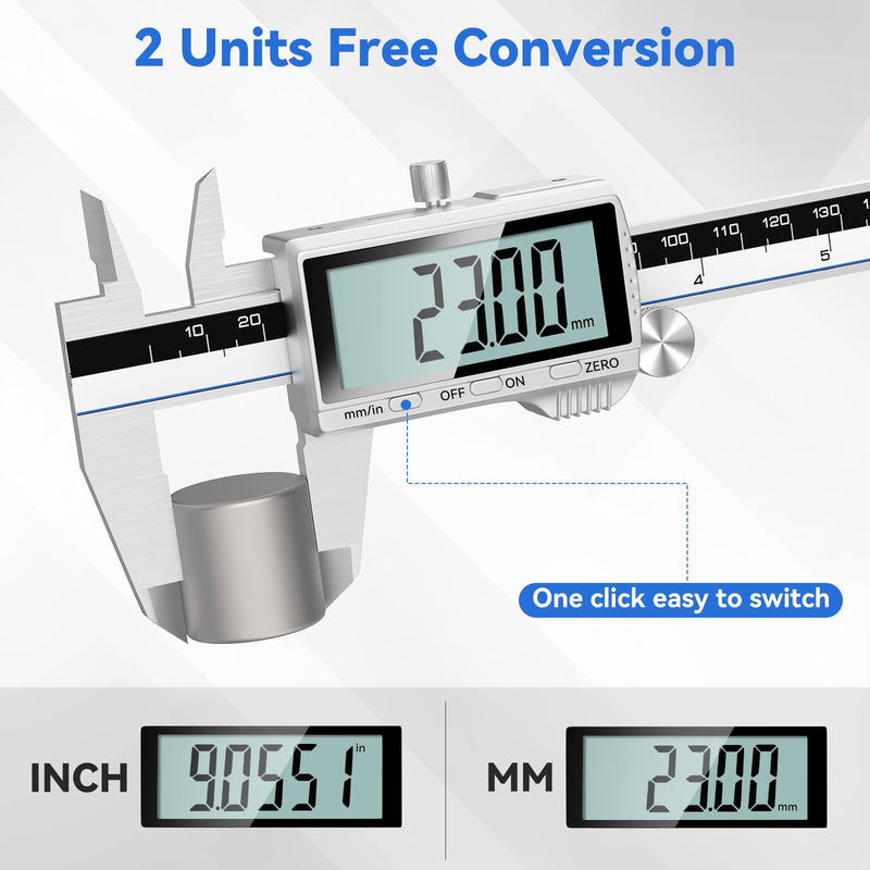 Housolution Digital Caliper, 12Inch Caliper Measuring Tool with Large LCD Screen, Inch/MM Switch, 4 Measuring Ways, Stainless Steel Micrometer Vernier Caliper with Splashproof Screen for Woodworkers 12inch/300mm