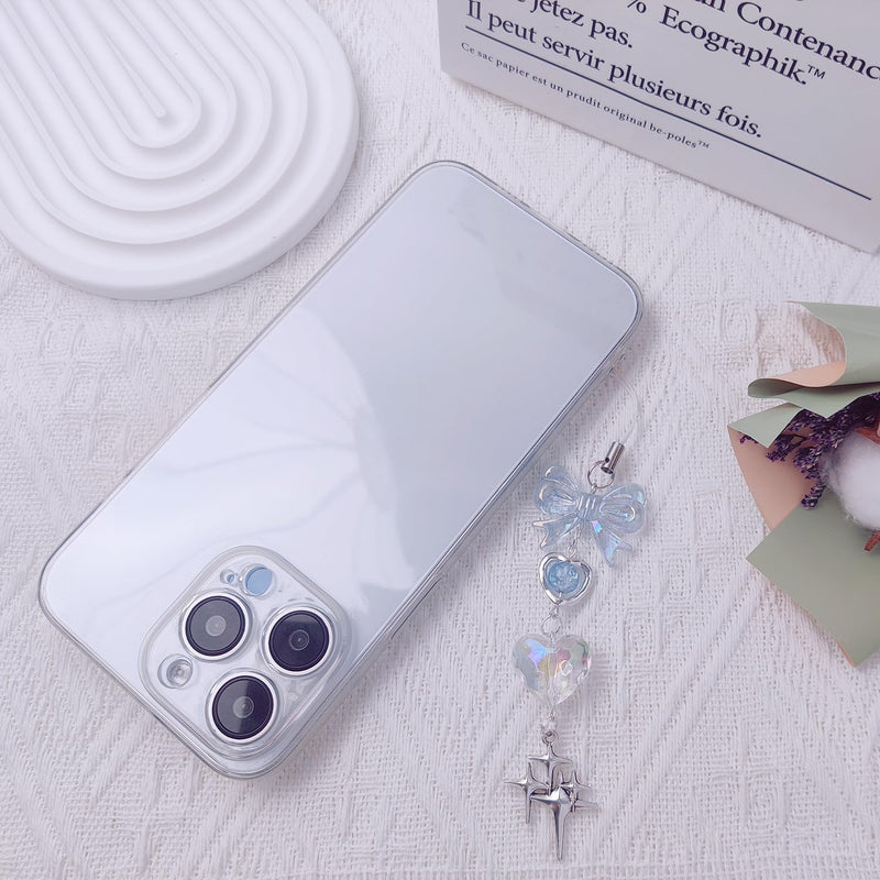 1-4PCS Cute Phone Charms Aesthetic Y2K Cell Phone Charms Strap Strawberry Butterfly Star Phone Charm Y2K Accessories for Phone Bag Keychain Airpods Camera Pendants Decor 1x Blue Heart