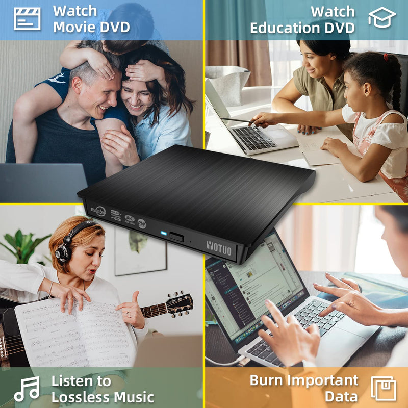 [AUSTRALIA] - YOTUO External CD/DVD Drive, Portable USB 3.0 & USB-C CD RW Drive, DVD Player, DVD Burner for Laptop, Desktop, Compatible with Windows 7/8/10/11, Mac, MacBook Pro/Air, Linux (IDD029-2) 2-in-1 Detachable 