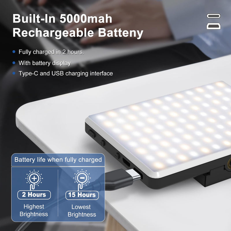 Selfie Light, Phone Light with Front & Back Clip, 60 LED Portable Light with 3 Light Modes, 5000mAh Rechargeable Video Light for Phone, iPhone, IPad, Laptop, TikTok, Makeup, Live Stream, Vlog Black