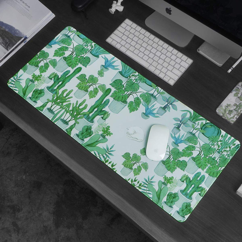 Cute Large Mouse Pad, XL Gaming Mouse Pads, Big Extended Mousepad, Waterproof Desk Mat with Stitched Edge, Laptop Computer Keyboard Mat Desk Pad for Home Office, 27.6x11.8X0.12IN (Green Cactus) Green Cactus