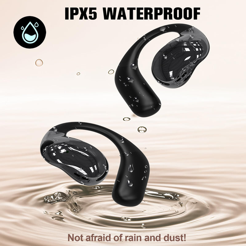 TWS Wireless Bluetooth Smart Touch Screen Ultra Open Ear Earbuds with Ear Hooks Over Ear Buds Sport Earphones with Screen On Case Air Conduction Touchscreen Bluetooth Headphones for Gym Work Running White
