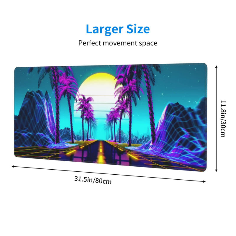 Neon Retrowave Gaming Mouse Pad Large XL Desk Mat Long Extended Pads Big Mousepad for Home Office Decor Accessories 31.5 X 11.8 Inch 3