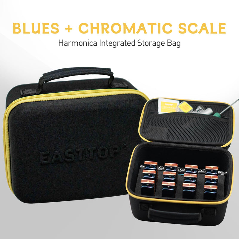 [AUSTRALIA] - East top Multifunctional Harmonica Carry Case for 12 Pcs Blues Harmoncia,1 Pcs Chromatic Harmonica and Other Harmonica Accessories 