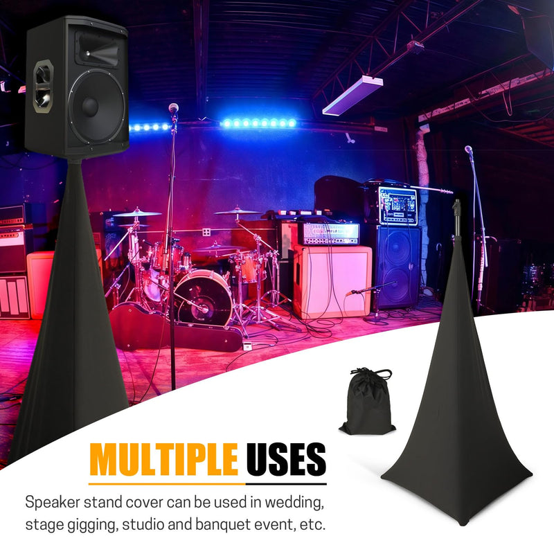 2 Pcs Speaker Stand Cover 360 Degree Black Speaker Skirt Cover DJ Tripod Stretchable Scrim with Storage Bag for Stage Gig Party Wedding Banquet