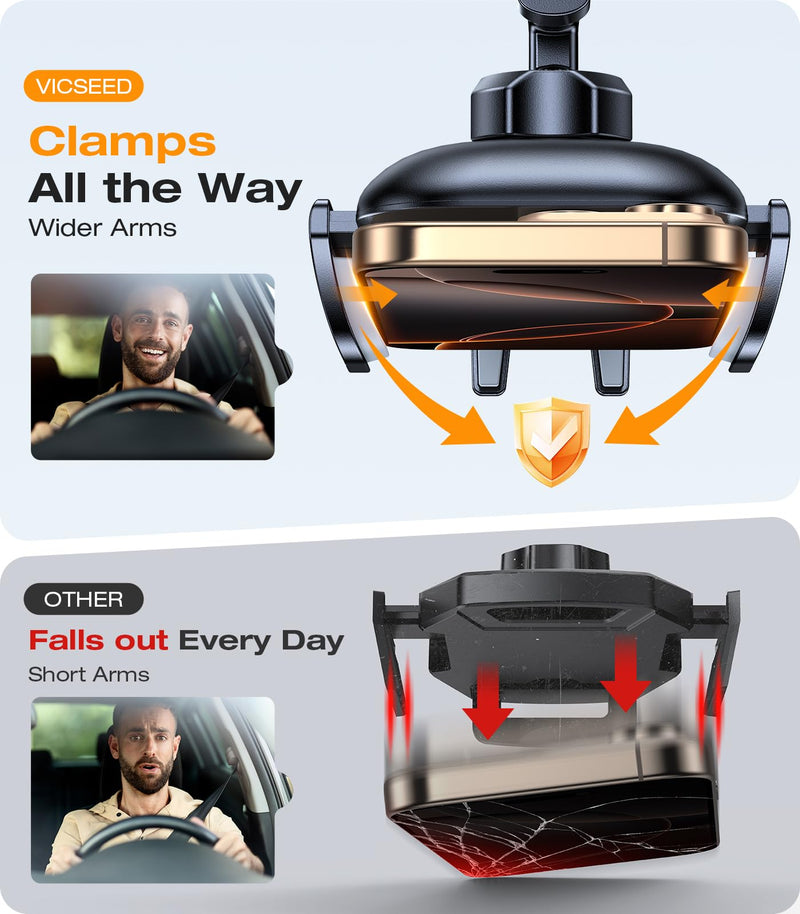 VICSEED Car Phone Holder with Metal CD Slot & Air Vent Clip [Secure Hold] | Anti-Shake CD Phone Holder for Car, Thick Case Friendly, Stays Secure on Bumpy Roads, for iPhone 17 Pro Max Android Samsung Black