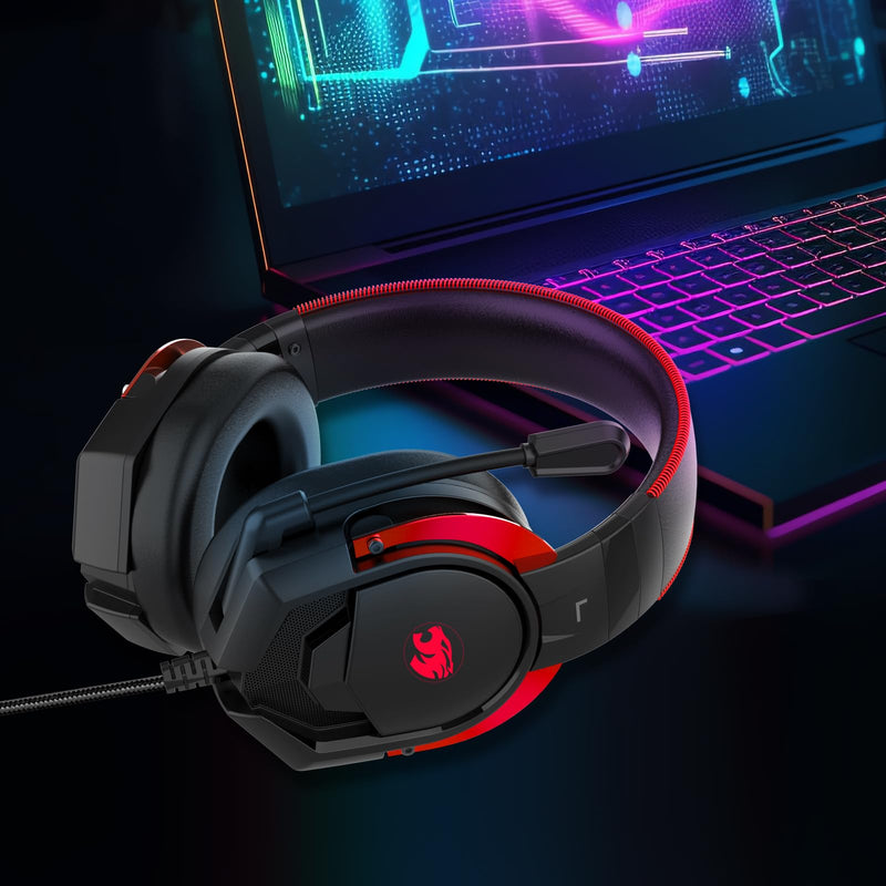 A88 Gaming Headset with Microphone, Stereo Wired Noise Cancelling Over-Ear Headphones with Mic for Pc, Ps5, Xbox One Series X/s, Ps4, Computer, Laptop, Mac, Nintendo, Gamer (Red) Red