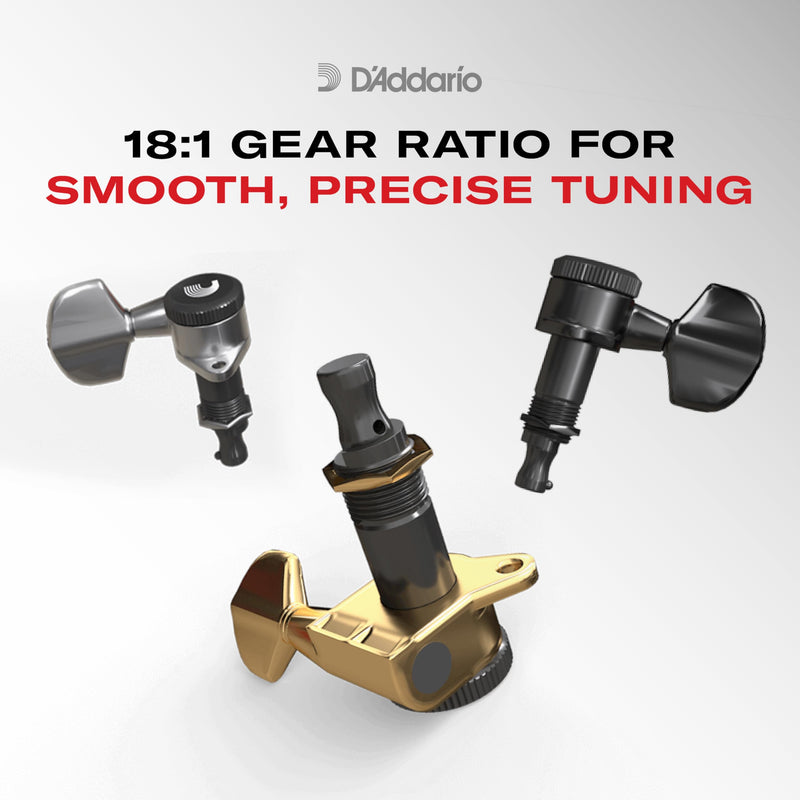 D'Addario Accessories Auto-Trim Tuning Machines - Locking Tuners for Guitars - 6 In Line Setup, Black