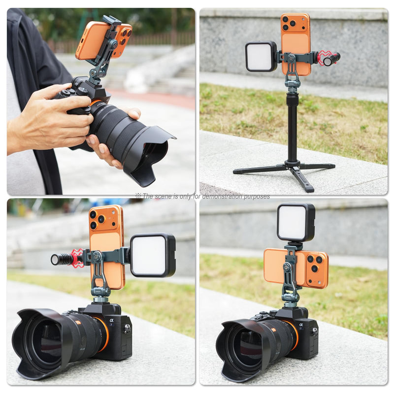[AUSTRALIA] - Metal Camera Hot Shoe Phone Holder，Features a Cold Shoe Mount and Supports 360° Rotation，Phone Tripod Mount ，Compatible with iPhone 17/16/15/14, Samsung Galaxy，for Taking Videos and Photos 