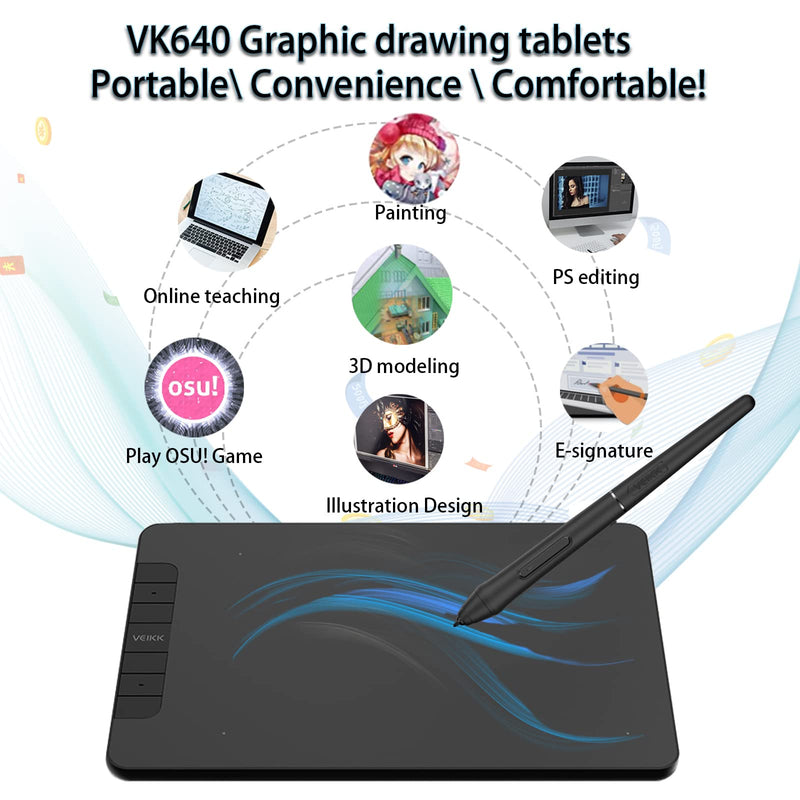 VEIKK VK640 Drawing Tablet 6 x4 inch OSU Tablet with Battery-Free Stylus for Android,Windows and Mac OS,Support Tilt Function(8192 Level Pressure)