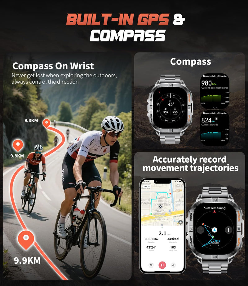 SUNKTA Smart Watches for Men(Answer/Dial Calls),2.01" Ultra Large HD Smartwatch with 60 Days Extra-Long Battery/Heart Rate/Sleep Monitor/Flashlight/2 Straps,Rugged Fitness Watch for iOS/Android Black