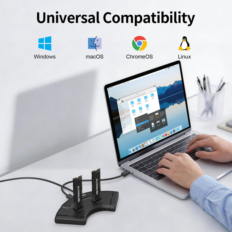 SUIDEK 4-Bay Dual M.2 NVMe & Dual SATA SSD Enclosure, 10Gbps, Plug & Play | USB-C SSD Converter, Simultaneous 4-Drive Access, Hard Drive Reader for M.2 (M+M/B Key) Any Sizes & 2.5/3.5 Inch SATA SSD/HDD Deep Black
