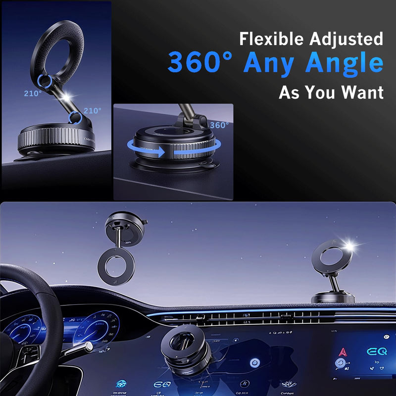 360° Adjustable Phone Mount,Vacuum Magnetic Phone Holders for Your Car,Suction Cup Phone Mount with Washable Nano Gel,Phone Holder for Cars/Gyms/Mirrors/Smooth Surface (Black)