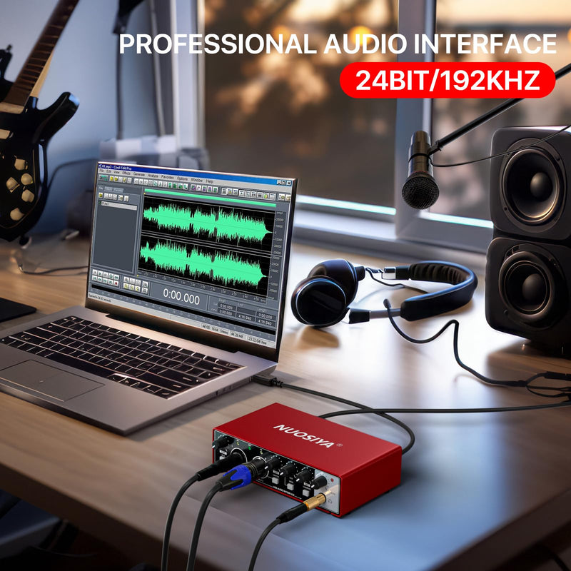 [AUSTRALIA] - USB Audio Interface for PC Computer Recording Music, Red 2x2 Guitar Audio Interface for Mac 24Bit/192kHz Podcasting Streaming for Vocalist Producer with 48V Phantom Power 