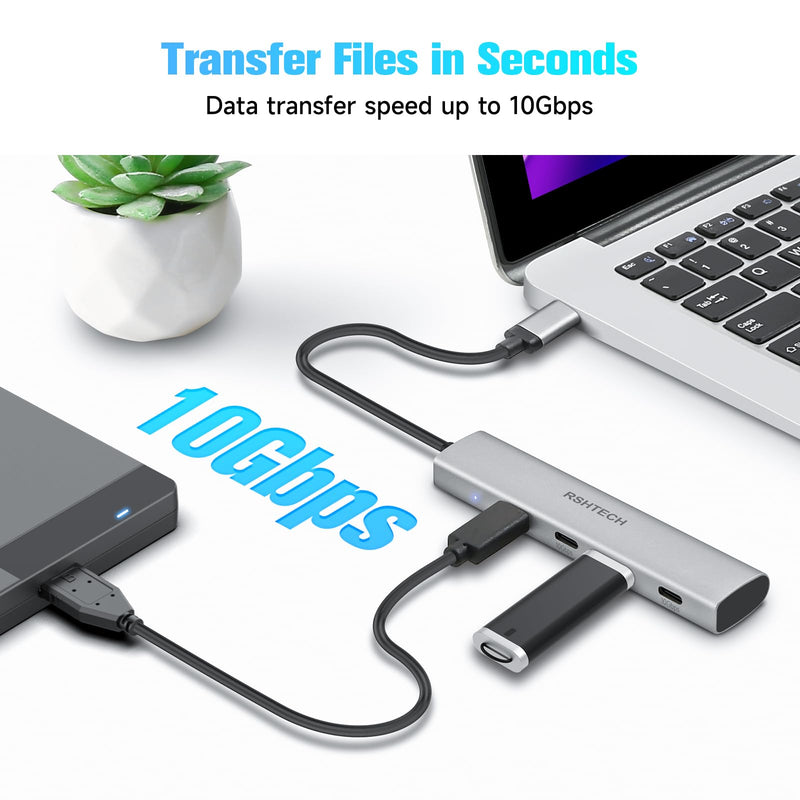 Rosonway 7-Port USB 3.2/USB C Hub 10Gbps with 3.3ft USB-A/USB-C Data Cable+ RSHTECH 4-Port USB C to USB-C 3.2 Gen 2 Hub 10Gbps USB Dongle