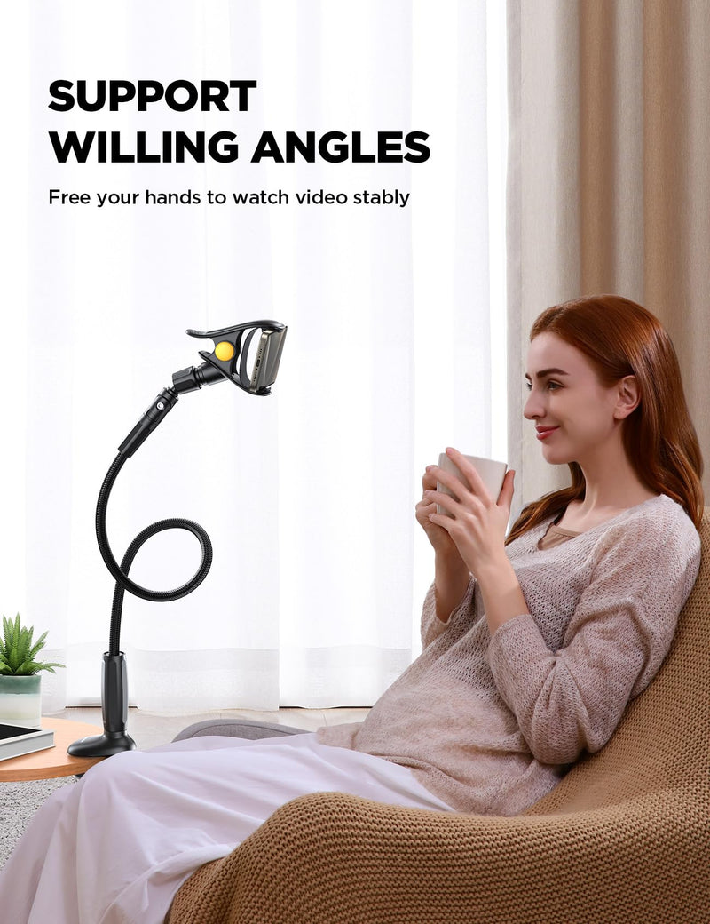 [AUSTRALIA] - JOYROOM Gooseneck Phone Holder for Bed, [Upgrade Safety Lock] Flexible Long Arm Phone Stand, 720° Adjustable Desk Clamp Clip Phone Mount for iPhone 16 & All 4-7" Devices 