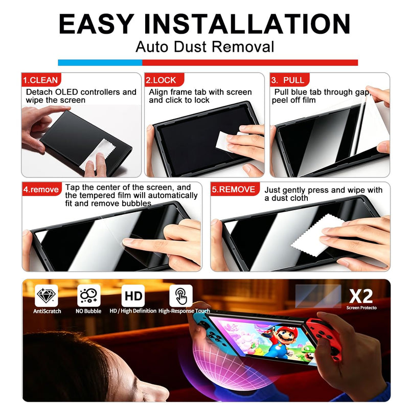 Accessories Bundle for Nintendo Switch 1/OLED, OUNFNOE 19-IN-1 Kits for Switch OLED Accessories, Carrying Case, Controller Charging Dock, Joy-Con Thumb Grips, Tempered Screen Protector, Steering Wheels for Mario Kart, Protective Console Cover
