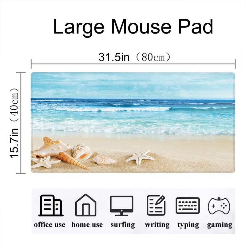 Large Gaming Mouse Pad Extended Mousepad Computer Keyboard Mouse Mat Desk Pad for Home Office Gaming Work (Beach) Beach