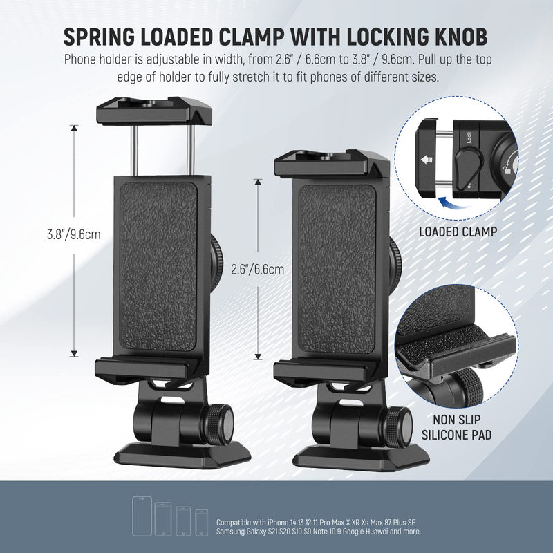 [AUSTRALIA] - NEEWER Metal Phone Tripod Mount Adapter with Arca QR Base, Cold Shoe, 360° Swivel 180° Tilt, Phone Holder Compatible with iPhone 15 Pro Max Galaxy S24 SP-02 