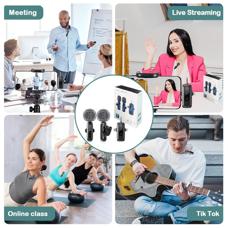 [AUSTRALIA] - Mini Microphone,3 in 1 Wireless Lavalier Microphones for iPhone/iPad/Android/Camera(Lightning/USB/3.5 mm Jack),2 LED Display Bluetooth Microphone Mute/Noise for Video Recording Vlog,Youtube, Tiktok Black LED（3 in1） 