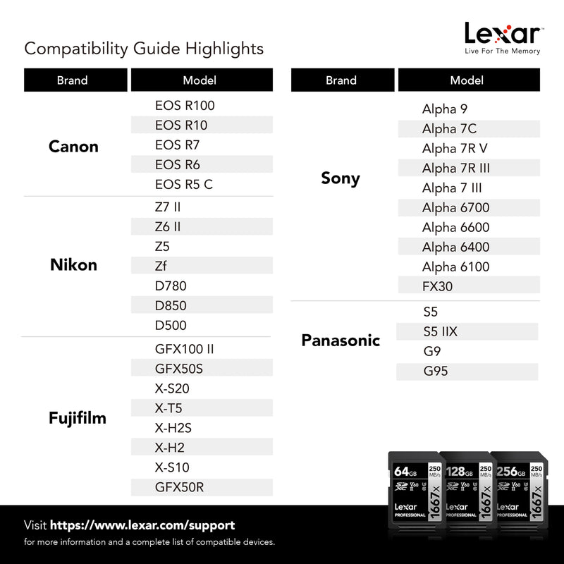 Lexar 128GB (2-Pack) Professional 1667x SDXC Memory Cards, UHS-II, C10, U3, V60, Full-HD & 4K Video, Up To 250MB/s Read, for Professional Photographer, Videographer, Enthusiast (LSD128CBNA16672) 2-Pack